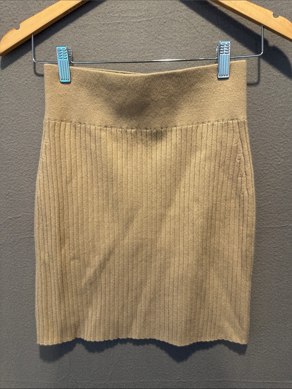 NakedCashmere Ribbed Camel Knit Mini Skirt
